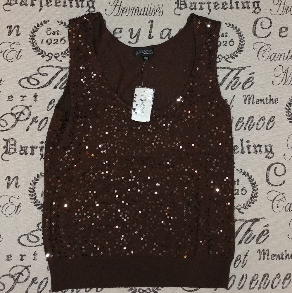 Juliana Collezione Brown Sequin Top NWT Medium